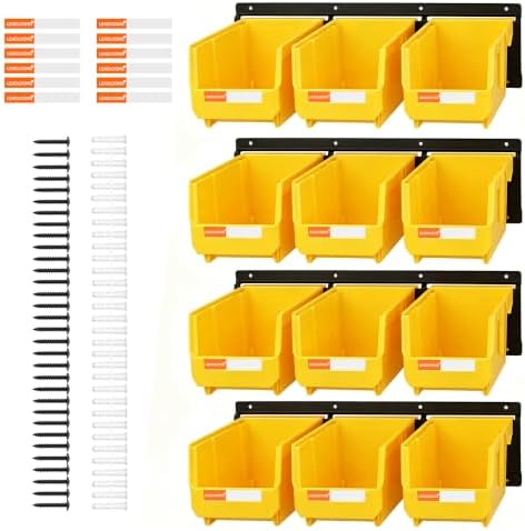 12pc Wall-Mounted Storage Organizer Set with Metal Rails Yellow by LEADLOONG