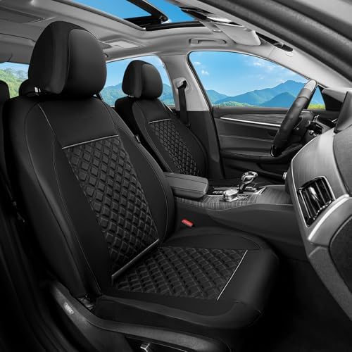 FLORICH Seat Covers, Front Seat Covers 2 PCs, Automotive Seat Cover for Cars, Luxury Leather Universal Seat Cover Accessories Fit for Most Cars SUV Truck Sedans(Black) by FLORICH