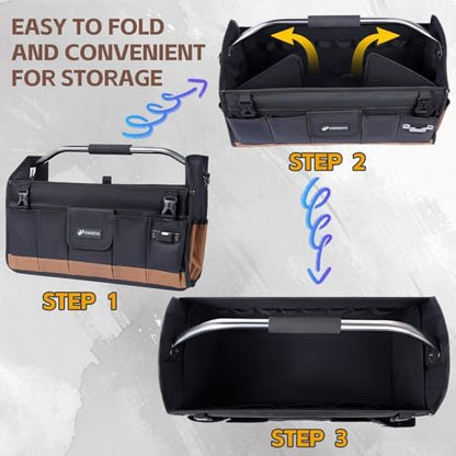 22 Inch Tool Bag, Foldable 19 Pockets Tool Tote Bags with Tool Organizer with Adjustable Shoulder Strap, Easy Carry and Easy Tool Access Open Top Tool Bag - Image 4
