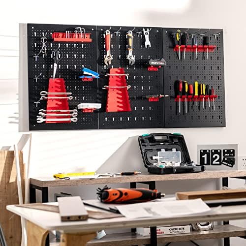 Goplus Garage Pegboard Tool Organizer, 4ft Metal Pegboard Wall Organizer w/3 Pegboards, Drill Bit Rack, Wrench Rack, Hooks Accessories, Wall-Mounted Tool Storage Peg Board for Workshop, Black - Image 2