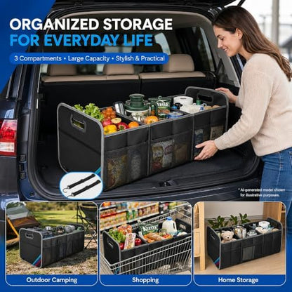 XL Car Trunk Organizer, 4 Compartments, 94L Capacity, Oxford Polyester 600D Material, Easy Fold and Store, Prevents Sliding - Image 6