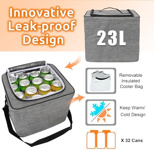 Collapsible Trunk Organizer with Insulated Leakproof Cooler Bag,Removable Lid,Adjustable Securing Straps,3 Compartments Trunk Organizer for SUV,Truck,Sedan(Light Grey) - Image 4