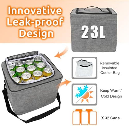 Collapsible Trunk Organizer with Insulated Leakproof Cooler Bag,Removable Lid,Adjustable Securing Straps,3 Compartments Trunk Organizer for SUV,Truck,Sedan(Light Grey) - Image 4
