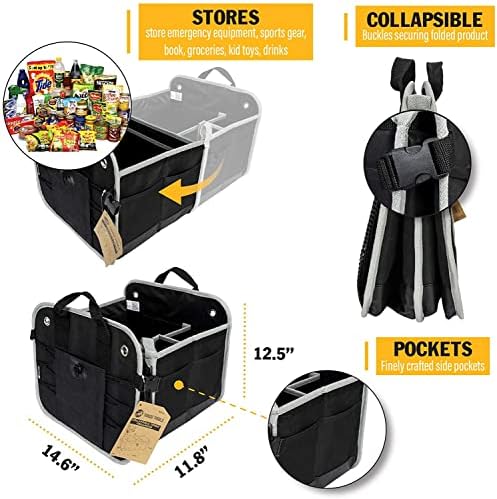 Tahoe Trails 23" Foldable Trunk Organizer for Car Storage, Reinforced Base Plates, Non Slip Bottom, Securing Straps, 11 External Pockets, 2 Pack, Black - Image 4
