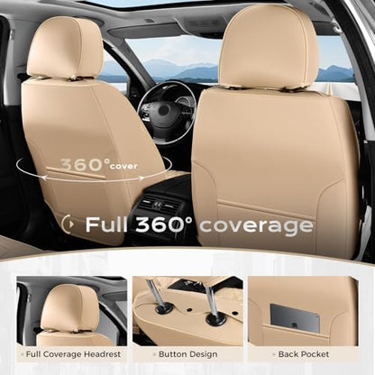 Coverado Front Car Seat Covers, Faux Leather Oil-Resistant Non-Slip Cushions, Universal Fit for Sedans, Pickups, SUVs, Waterproof Seat Covers, Car Seat Protectors – Beige - Image 3