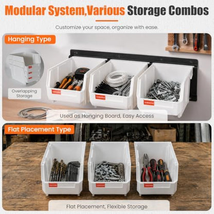 12pc Wall-Mounted Storage Organizer Set with Metal Rails White - Image 5