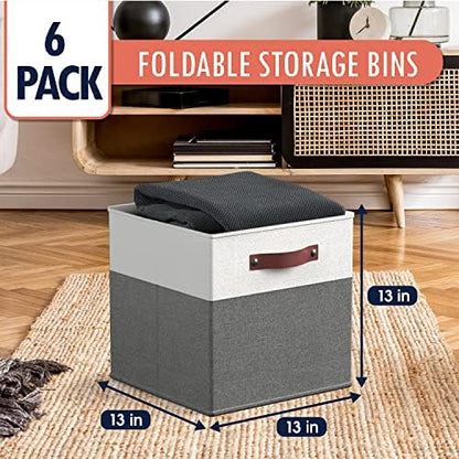 Ornavo Home 13x13 Foldable Fabric Storage Cube Bins, 6 Pack, White/Gray - Image 6