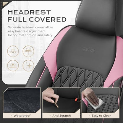 Coverado Leather Seat Covers, Waterproof Car Seat Covers Front Seats, Luxury Front Car Seat Covers Faux Leather Car Seat Protector, Automotive Car Seat Covers Universal Fit Most Cars Truck, Black&Pink - Image 4