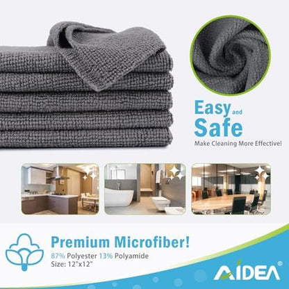 AIDEA Microfiber Cleaning Cloth Grey-100PK, Soft Absorbent Rags, Microfiber Towels for Cars, Kitchen Towels, Dusting Cloth for Home, Window, Cleaning Supplies, 12"×12" - Image 6