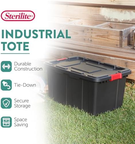 Sterilite Industrial Storage Tote with Lids for Garage, 27 Gallon, 12-Pack - Image 2