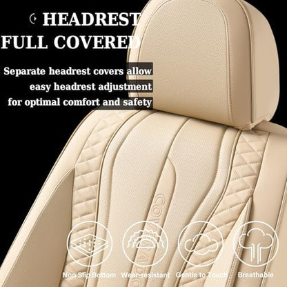 Coverado Car Seat Covers Full Set, Front Seat Cover and Back Seat Covers for Cars, Faux Leather Waterproof Seat Covers, Car Seat Protectors, Automotive Seat Covers Universal for Most Vehicles Beige - Image 6