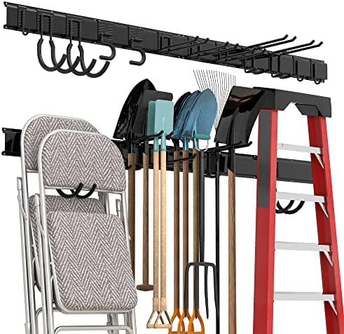 Sttoraboks Garage Tool Storage Rack, Heavy Duty Garage Storage Organizer Rack System Wall Mounted Tool with 12 double hooks, 4 rails Garden Tool Rack by Sttoraboks