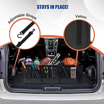 Car Trunk Organizer with Lid & Removable Leakproof Cooler Bag，Foldable Cover,Large Trunk Organizers,Multi-Compartment Collapsible Cargo Storage Organizer for SUV,Van,Truck,Sedan(3 Compartments,Black) - Image 5