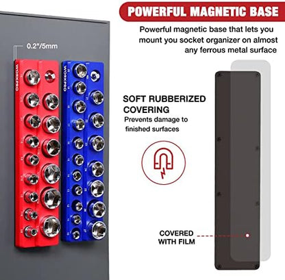 WORKPRO 1/2-inch Magnetic Socket Organizer Set, 2-Piece SAE & Metric Magnetic Socket Holders, Holds 35 Standard Sockets for Tool Box, Tool Carts (Sockets Not Included) - Image 4