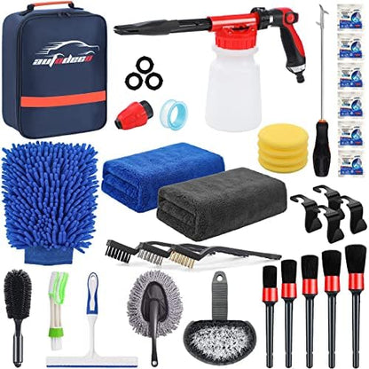 33Pcs Car Wash Detailing Kit Cleaning Kits with Foam Gun Sprayer Brush Large Wash Mitt Towels Complete Interior Exterior Car Washing Supply Set Blue by AUTODECO
