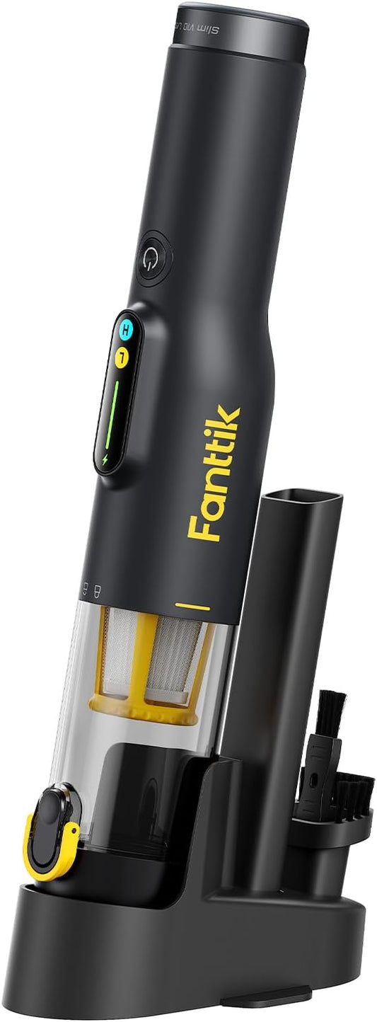 Fanttik Slim V10 Lite Cordless Handheld Vacuum, 0.98lb Lightweight with All-in-One Base Design, 12000Pa Suction & Smart LED Display, Portable Mini Vacuum Cleaner for Kitchen Table, Home, Car