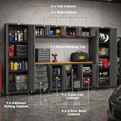 Torin Garage Storage Cabinets System, 12-Pcs Workshop Cabinet Set in Black - Image 5