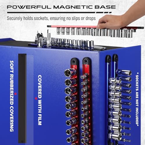 8-Piece Magnetic Socket and Wrench Organizer Set, Metric & SAE, 1/4", 3/8", 1/2" Drive Socket Rail, 24-Slots Wrench Holder with Non-Slip Handle for Toolbox Drawer Storage (Socket Wrench not Included) - Image 6