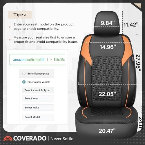 Coverado Seat Covers for Cars, Seat Covers Full Set, Waterproof Seat Covers, Car Seat Covers Front Seats and Back, Car Seat Cushion, Car Seat Protector Universal Fit Most Cars Trucks SUV, Black&Orange - Image 2