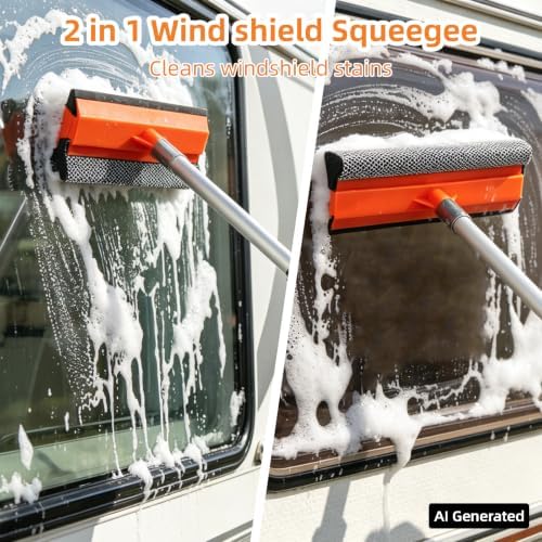 70" Car Wash Brush with Long Handle, 12-Inch Flow-Thru Soft Bristle Car Washing Brush, Wheel Brush, Microfiber Cleaning Mop, Mitt, Window Squeegee, Interior Cleaning Kit, Bag, for Car SUV Truck RV - Image 5