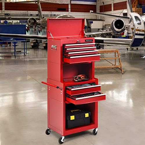 Goplus Tool Chest, 3-in-1 Rolling 6 Drawers Tool Cabinet with Detachable Top Toolbox, Middle Tool Storage, Universal Lockable Wheels, Protective Liner, Auto Lock, Metal Tool Box for Garage Workshop - Image 2