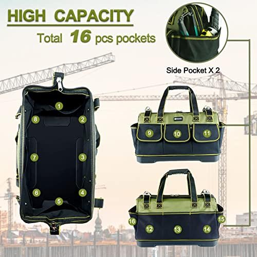 17in Tool Bag For Men Heavy Duty​ with Waterproof Molded Base, High Capacity Wide Mouth Tote, Construction Worker Electricians Tool Bags, Large Tool Bag Organizer for Men Women Tool Tote - Image 4