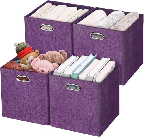 Posprica Storage Boxes, Foldable Organiser Cube Basket Bin, Thick and Heavy Duty (28×28×28cm/4pcs, Purple) by Posprica