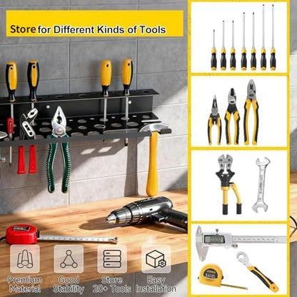 Metal Screwdriver Organizer, 15.75inch Utility Wall Mount Tool Organizer for Screwdrivers Pliers Holder with 35 Holes, Hand Tool Storage Rack for Workbench, Garage, Warehouse (Black, 2 Layers) - Image 2