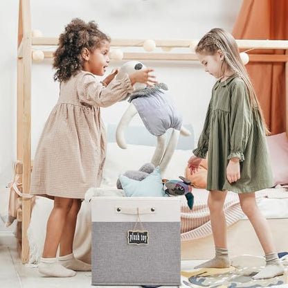 13x13x13 Storage Cube Bins 4 Pack,Collapsible Fabric Storage Cubes with Labels,Linen Cube Storage Organizer Bins with Cotton Handles,Square Storage Cubes for Home,Office,Clothes,Cabinet(White Grey). - Image 4