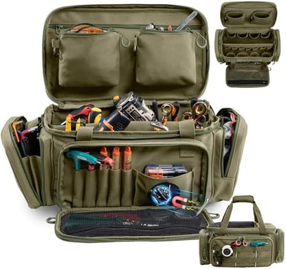 Heavy Duty Tool Bag Organizer with Strong Magnets & Detachable Pouches, Tactical Tool Tote for Men, Multiple Pockets, Anti-Friction Bottom Utility Tool's Bag for Electrician,Mechanic by FRECOLSH
