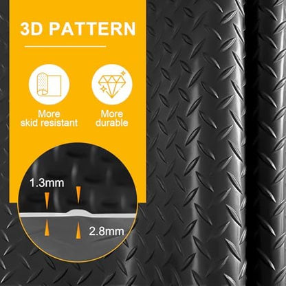 Grandroad auto 8x25 FT Garage Floor Mat, 2.8mm Thickened Flooring Roll for Under Car Diamond Plate PVC Rubber Mat with 20 Pcs Tapes, Non-Slip Floor Mat for Garage, Warehouse, Gyms, Trailer, Black - Image 3