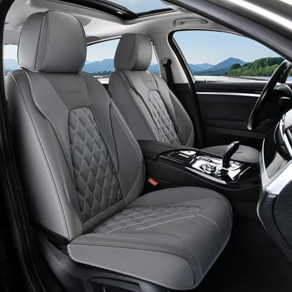 Coverado Car Seat Covers, Front Seat Cover, 2 Pack Luxury Faux Leather Seat Covers for Cars, Waterproof Car Seat Protector Car Seat Cushion, Universal Automotive Seat Covers Fit for Most Cars - Gray by COVERADOAUTO