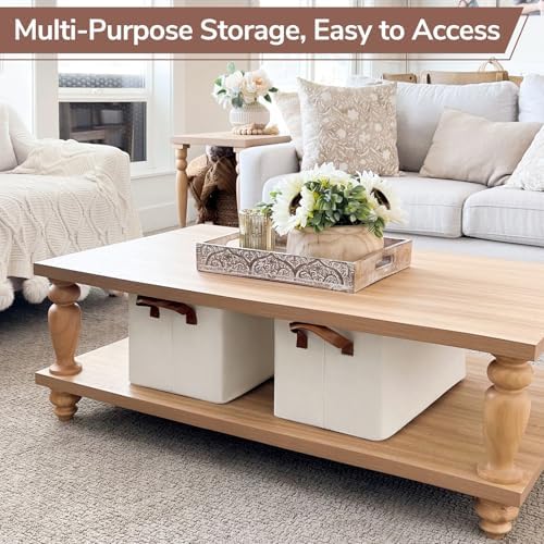 CHICVITA 4 Pack Large Fabric Storage Baskets for Shelves, 30L Beige - Image 4