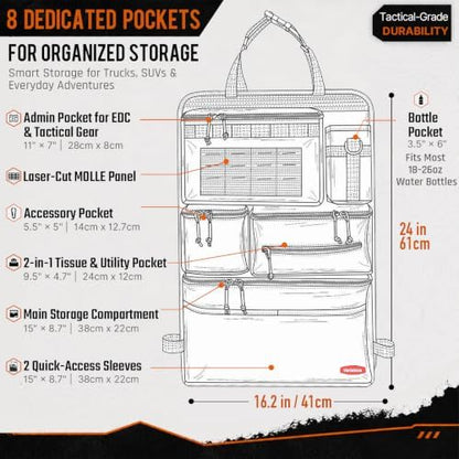Tactical Car Seat Back Organizer for Trucks, SUVs & Vans, Mud - Image 5