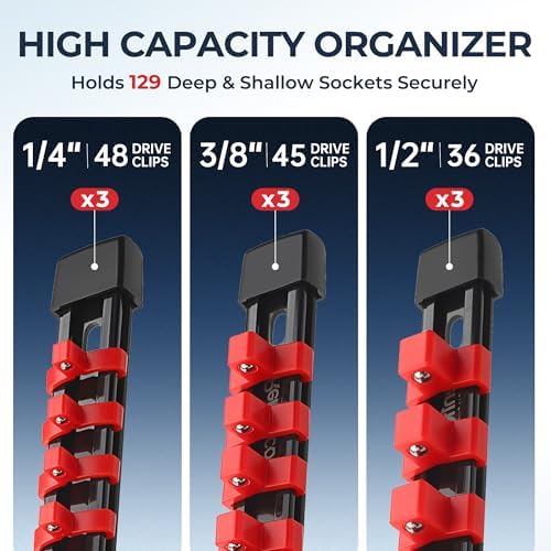 Reniteco 9-Pack Socket Organizer Set, 1/4" x 48 3/8" x 45 1/2" x 36 Clips - Image 2