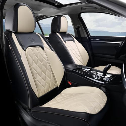 Coverado Seat Covers, Car Seat Covers Front Seats, Black White Car Seat Cover, Luxury Faux Leather Front Seat Covers, Driver Seat Cushion, Waterproof Automotive Seat Covers Universal Fit Most Cars by COVERADOAUTO