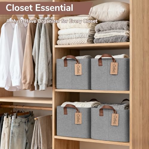 CHICVITA 4 Pack Large Fabric Storage Baskets for Shelves, 30L Gray - Image 2