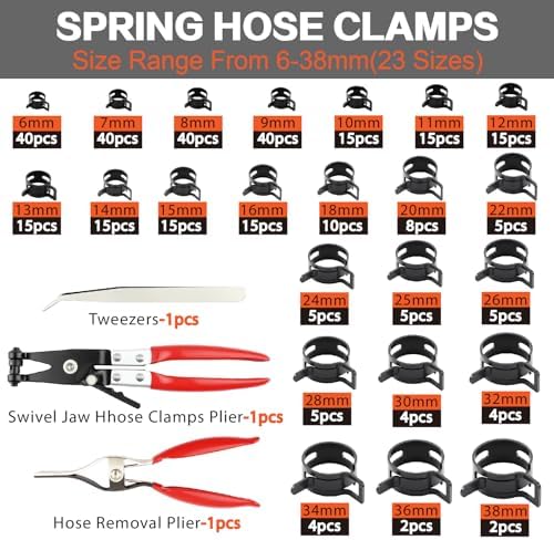 324Pcs Spring Hose Clamps Assortment Kit 23size 6-38mm with Swivel Flat Hose Clamps Plier, Black 65Mn Spring Steel Hose Clamp for Fuel Line,Silicone Vacuum Hose,Water Pipe,Automotive - Image 2