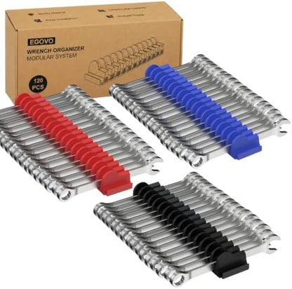 120 pcs Modular Wrench Organizer for Tool Drawers (Black & Red & Blue) by EGOVO