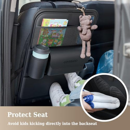 Coverado Car Backseat Organizer(2 Packs) with Tablet Tray, Nappa Leather Organizer for Car Seat Back, Waterproof Car Seat Organizer with Touch Screen, Seat Protector Kick Mats for Kids - Image 6