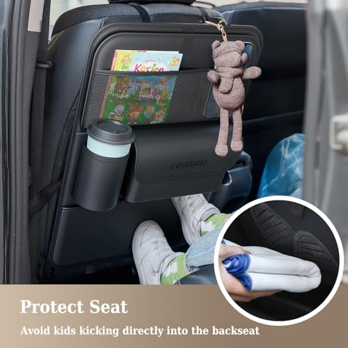Coverado Car Backseat Organizer with Tablet Tray, Nappa Leather Organizer for Car Seat Back, Waterproof Car Seat Organizer with Touch Screen, Seat Protector Kick Mats for Kids - Image 6