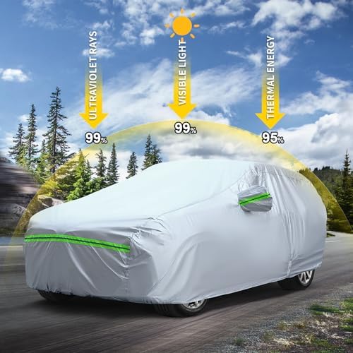 Full Car Cover Universal 6 Layers Outdoor Thicked All Weather Cover, Sunshield, Waterproof, Snow Proof, UV Proof, Scratch Proof, Bird Droppings, 6 Reflective Strips, Fits SUVs up 191"-200" - Image 4
