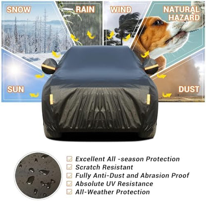 Tecoom Waterproof All Weather SUV Car Cover, 3-Layer Thick Fleece Lining with Lock & Zipper Door, UV Snow Rain Hail Protector, Universal Fit for SUV (191"–205"), Black - Image 4