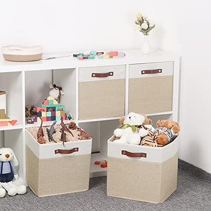 Temary Cube Storage Bins 13 Inch Fabric Storage Cubes Storage Baskets for Shelves Closet Baskets for Cube Storage with Leather Handles, Cloth Organizer Bins for Home - Image 6