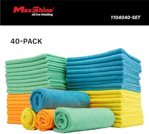 Maxshine Universal 40-Pack 16”x16” 400GSM Microfiber Cleaning Towels – Lint-Free & Ultra-Absorbent Car Detailing Towels – Scratch-Safe Multipurpose Cleaning Cloths for Garage & Home (40-Pack Multi) - Image 3