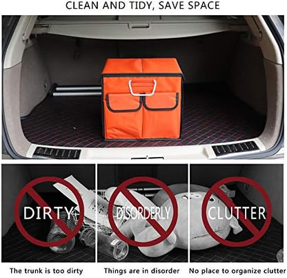 Car Trunk Organizer Collapsible Portable Multi Compartments Organizer with Non Slip Straps for SUV Truck Auto Vehicle Car Auto Minivan(Small covered, Orange) - Image 2