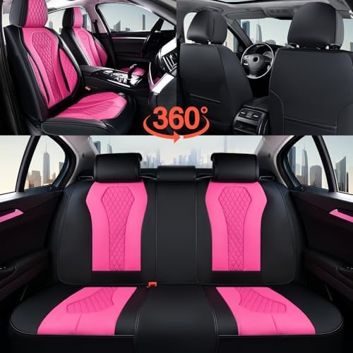 Coverado Auto Seat Covers, Car Seat Covers Full Set, Rose Car Seat Cover, Driver Seat Covers Front Seats Rear Seat Cover, Luxury Car Seat Cushion,Leather Seat Cover Seat Protector Fit for Most Cars - Image 6