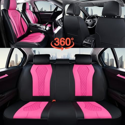 Coverado Auto Seat Covers, Car Seat Covers Full Set, Rose Car Seat Cover, Driver Seat Covers Front Seats Rear Seat Cover, Luxury Car Seat Cushion,Leather Seat Cover Seat Protector Fit for Most Cars - Image 6
