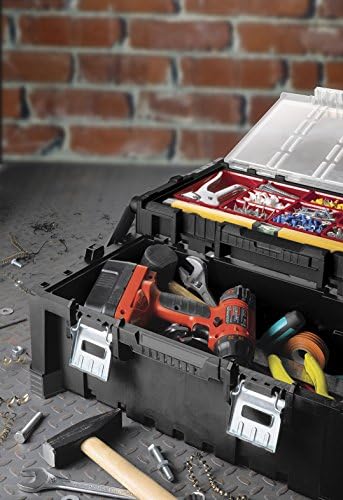 KETER 22 Inch Cantilever Plastic Portable Tool Box Organizer with Metal Latches for Small Parts, Hardware and Tool Storage and Organization - Image 5