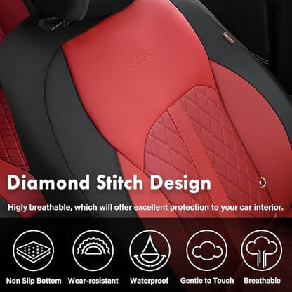 Coverado Universal Leather Seat Covers Front Seats, Front Seat Covers for SUV, Pickup Truck, Sedan, Automotive Vehicle Interior, Waterproof and Durable All Weather Protector，Red - Image 4